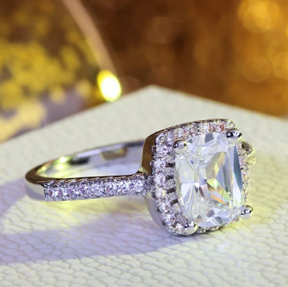 Silver CZ Princess Cut Stone Ring